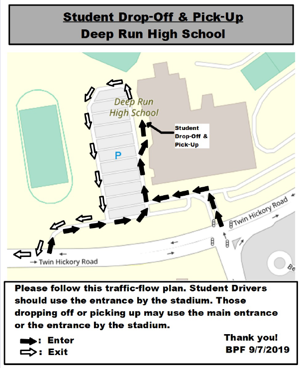 Student Drop off & Pick Up Routes at Deep Run